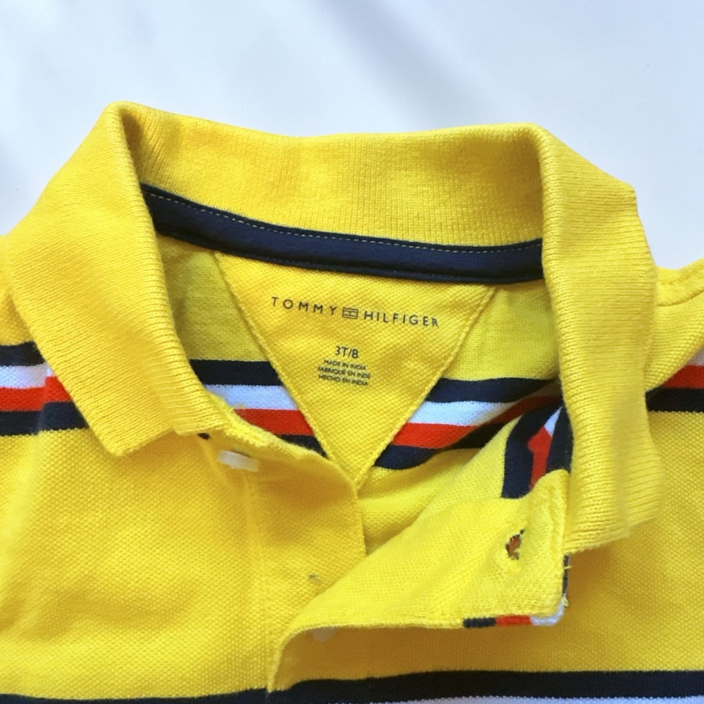 3/$15 Tommy Hilfiger Polo Shirt 3T Toddler Yellow 100% Cotton Kids Short Sleeve - Picture 3 of 3